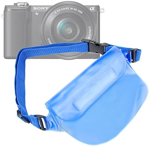 DURAGADGET Blue "Travel" Holiday Waterproof Window Dry Case with Adjustable Waist Strap - Compatible with Nikon 1 V3, Nikon Coolpix AW120, Coolpix S810C &amp; Sony A5100 Compact Cameras