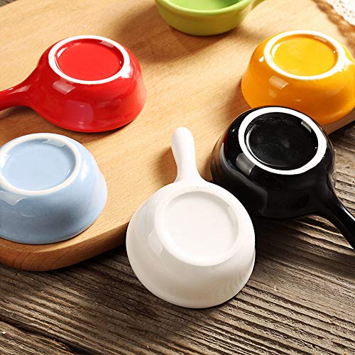 MonLiya 6 Pcs Ceramic Sauce Dishes Colorful Mini Bowl Set Ketchup Side Dish Tableware Condiment Relish Plate Seasoning Soy Sauce Dishes Stackable Ramekins with Grip Handle Dessert Bowls Set