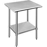 ROCKPOINT Stainless Steel Table for Prep & Work 30x24 Inches, NSF Metal Commercial Kitchen Table with Adjustable Under Shelf 