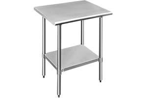 ROCKPOINT Stainless Steel Table for Prep & Work 30x24 Inches, NSF Metal Commercial Kitchen Table with Adjustable Under Shelf and Table Foot for Restaurant, Home and Hotel