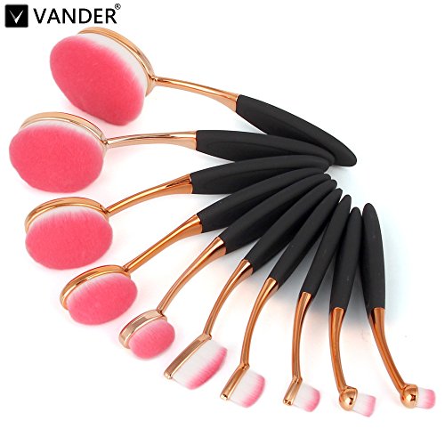 10pcs makeup brushes (with box) gold-plated toothbrush type rose gold-pink