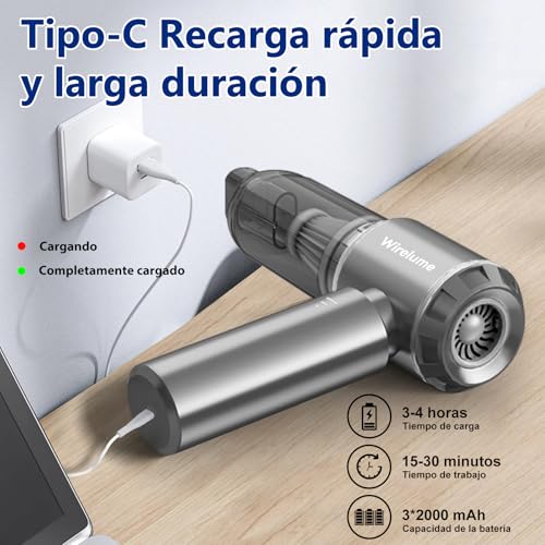 Wirelume Handheld Vacuum Cleaner for Car Cordless Powerful 22000 Pa Cyclonic Suction Strong Motor Mini Small Table Brushless Portable Rechargeable Lightweight for Pet Hair, Vehicle, Home