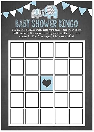 Blue Elephant Baby Shower Bingo Cards 20 Count
