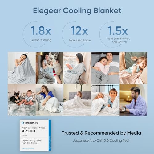 Elegear 200x220cm Bamboo Cooling Blanket for Night Sweats, Q-Max 0.4 Summer Cool Fiber Throw for Bed Sofa Chair Travel Adult Kid Hot Sleeper, Breathable, Comfort, Lightweight, Double/King Size, Gray