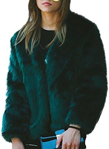 Zerorun Women's Faux Fur Coat Long Sleeve Winter Warm V-neck Fluffy Wrap Jacket Outwear(White Black Pink Green)