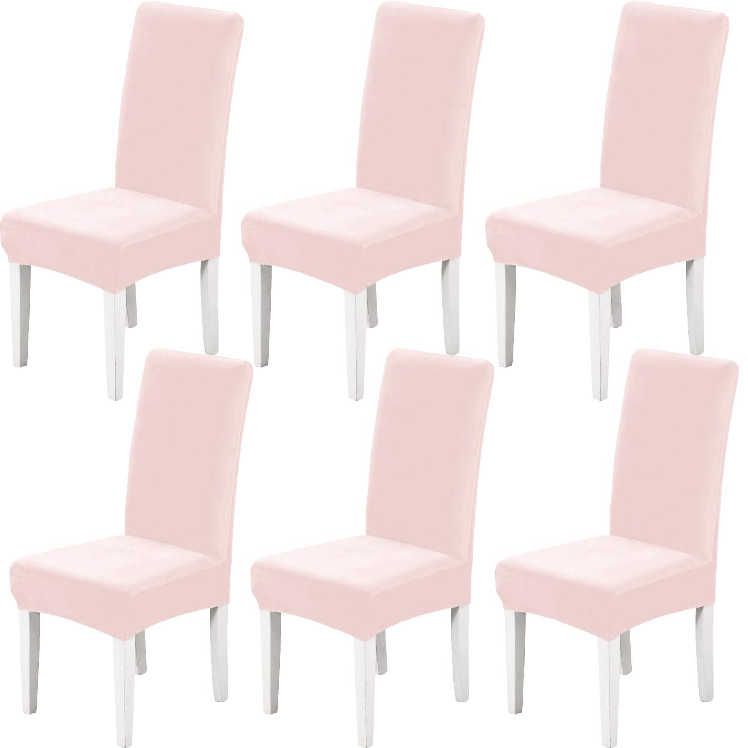 Xundefeng Soft Velvet Dining Chair Covers for Dining Room Set of 6 Pack Slipcovers Chairs Cover Stretch Slipcover, Pink