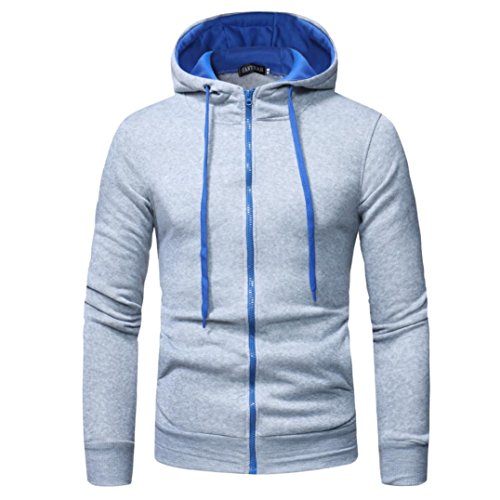 Bookear Men Hoodie,Clearance! Mens Sport Lightweight Zip-up Hooded Sweatshirt Jacket Coat (L, Gray-1) - Thumbnail 3