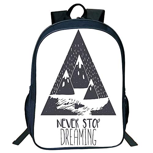 3D Print Design Black Double-Deck Rucksack,Quote,Grungy Vintage Motivational Snowy Mountain Tops Illustration with Blizzard Effects,Grey White,for Kids,Personalized Design.15.7"x 11.8"x 6.3"