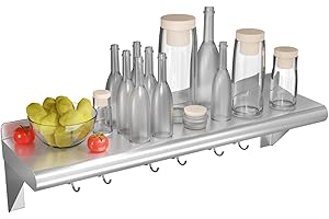 NCOEN 12 x 48 Stainless Steel Shelf Wall Mounted with 6 Hooks 280lbs, 304 Stainless Steel Shelf with Hooks for Commercial Restaurant, Kitchen, Home and Bar Stainless Steel Shelves