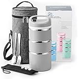Lille Home Stackable Stainless Steel Thermal Compartment Lunch/Snack Box, 3-Tier Insulated Bento/Food Container with Upgraded