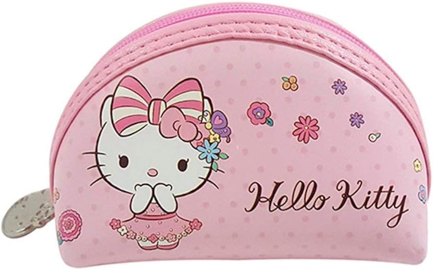 Hello Kitty Coin Purse Pouch Pink Semi-Circle (3.5" x 2.75" x 2.3")