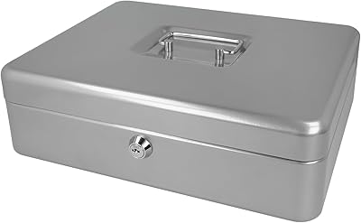 Westcott Geldkassette abschließbar (groß, 30 cm) Silber | Abschließbare Box aus Stahlblech mit 2 Schlüsseln | Herausnehmbare Einlage für Münzen mit 5 Fächern | E-51002 SILVER