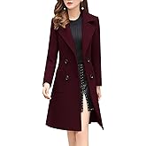 chouyatou Women Elegant Notched Collar Double Breasted Wool Blend Over Coat