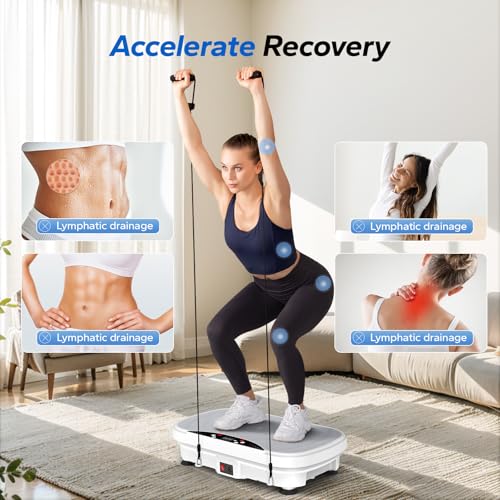 MERACH Vibration Plate Exercise Machine, Vibration Plate Lymphatic Drainage, Vibrating Plate Exercise Machine with Bluetooth and LED Display, Workout Equipment for Women Men Home