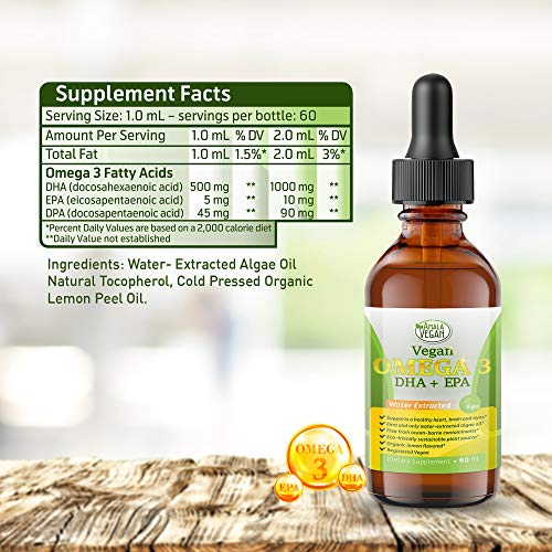 Potent & Organic Vegan Omega 3 Liquid Supplement Better Than Fish Oil