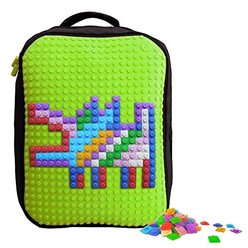 Upixel Classic Backpack â€“ DIY Pixel Art â€“ School Laptop Bag with Multi Pockets â€“ Green