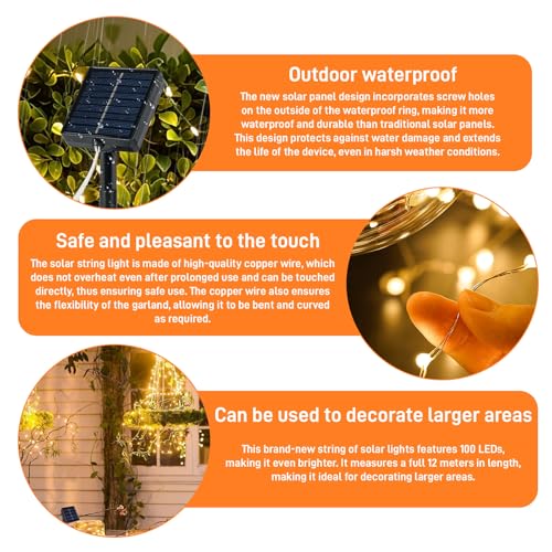LShun Solar String Lights Outdoor (Warm White), 2-Pack Total 80FT/200 LED Solar Garden Lights Waterproof, 8 Modes Indoor and Outdoor Fairy Lights Copper Wire Lighting for Patio Yard Party Christmas, W