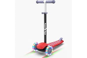 Fawn Toys 3-Wheel Junior Kick Scooter LED Flashing Wheels/Lean to Turn/Indoor/Outdoor Three Adjustable Heights Quiet PU Wheel