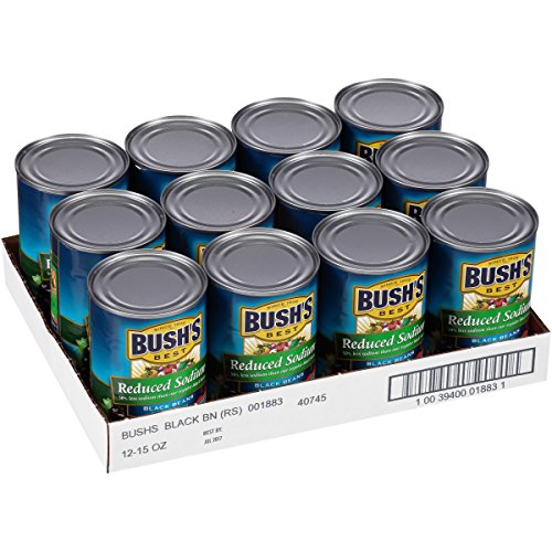 BUSH'S BEST Canned Reduced Sodium Black Beans (Pack of 12), Source of