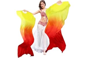 AUMULEN Women 1 Pair Hand Made Silk Belly Dance Fan Veils Long Bamboo Fan for Dancing