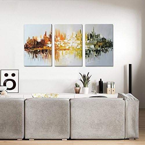UAC WALL ARTS 100% Handmade Abstract Oil Paintings Contemporary Art Framed Canvas Wall Art for Home Decor 3 panels Wall Decorations For Living Room Bedroom Office 72"W x 36"H