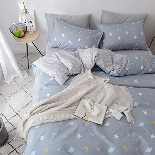 VM VOUGEMARKET 100% Cotton Twin Duvet Cover Set,Universe Theme Kids Bedding Sets,Reversible Star Moon Comforter Cover for Children Teens-Twin,Universe