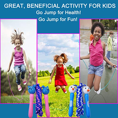 m-jump 4 pcs Lovely Animals Design Fitness Jump Ropes for Kids, Wooden Handles, Cartoon Pattern, Outdoor Fun Activity, Great Party Favor, Exercise Activity for Kids, 80 inch.4 Pack