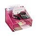 VANRA Metal Mesh Desktop File Sorter Organizer Desk Tray Organize with 3 Letter Trays and 2 Vertical Upright Sections, Pink
