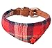 PUPTECK Bandana Style Leather Dog Collar Cute Plaid Scarf for Small Pet, Extra Small