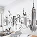 iwallsticker 210 133CM Black Modern City Silhouette Cityscape Skyscraper Wall Decals, Living Room Bedroom Removable Wall Stickers Murals
