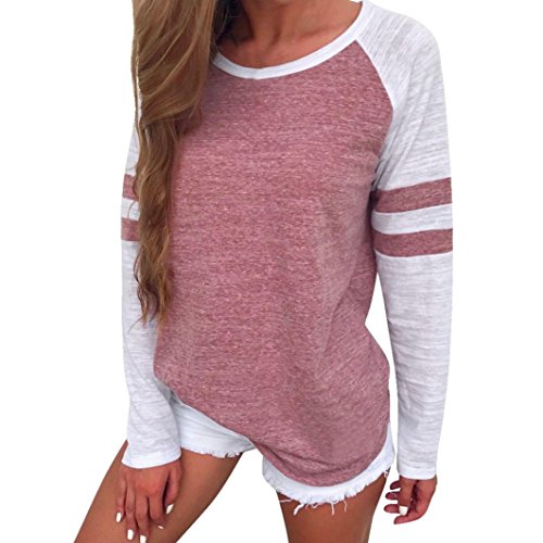 Clearance! Taore Womens Splice Printed Long Sleeve Sweatshirts Pullover T Shirt (XXL, Red B)
