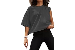 Carpetcom Oversized Workout Shirts for Women Short Sleeve Drop Shoulder Casual Crop Tops Baggy Gym Yoga Athletic Tee