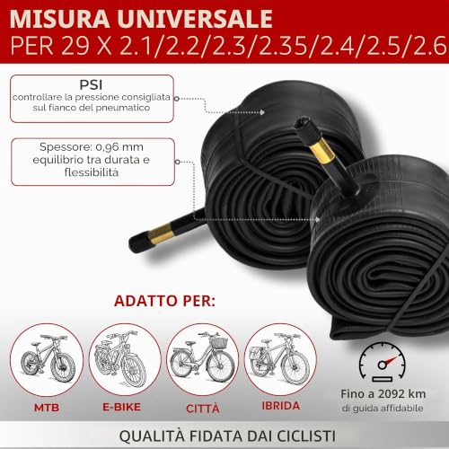 Fincci Bicycle Inner Tube 29 x 2.10 x 2.2 x 2.3 x 2.35 x 2.4 x 2.5 x 2.6 Inches – Pair of MTB 29 Air Cameras with Presta Valve 48 mm – Tubes for Gravel & Electric Folding & Mountain & Racing Bicycle