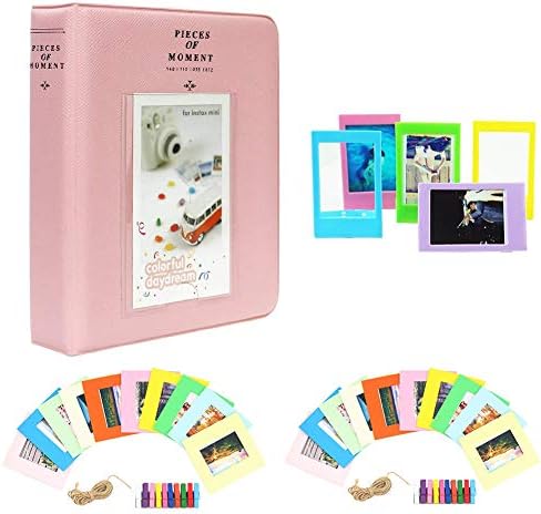 Cpano Photo Album Set Accessories for Fujifilm Instax Mini Camera, Instax Mini Liplay,HP Sprocket, Polaroid Zip, Snap, Snap Touch Printer Films with Film Stickers, Album & Frame(64 Pockets, Pink)