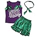 Kid Baby Girl Cute 3pcs Set Headband + Mermaid Ruffle Top Shirt + Mermaid Shorts Clothes Set (90 (2-3Y), Purple and Green)