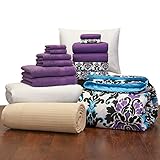 16 Piece Girls Student Starter Pak ? Twin XL College Dorm Bedding and Bath Set (Color: Ashley Damask and Grape)