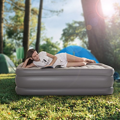 Air Mattress with Built-in Electric Pump, Sable Twin size Inflatable Airbed for Camping, Travelling, Overnight Guests, Height 20 Inches
