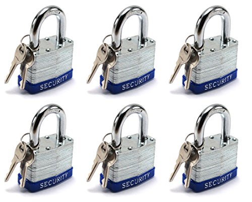 Elitexion Heavy Duty Laminated Steel Padlock, Commercial Grade Keyed Alike 2-Inch (Pack of 6)
