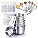 Measuring Cups and Spoons Set 304 Stainless Steel, Umite Chef 7 PCS Heavy Metal Cups,7 Round Spoons with Handle, 1 Magnetic Measurement Conversion Chart, for Dry or Liquid Ingredient Tsp/ML