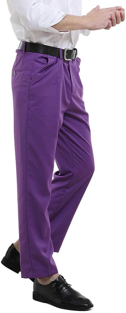 Amazon Co Jp Cosplay Fm メンズ ベーシック コスチューム ドレスパンツ パンツ ズボン フラットフロントスラックス無地 Diyコスプレ用 Us サイズ 38 カラー パープル 服 ファッション小物