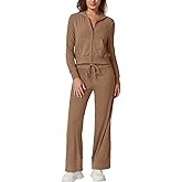 QINSEN Women's Two Piece Outfits Long Sleeve Full-Zip Hoodie and Wide Leg Pants Tracksuit Lounge Matching Set