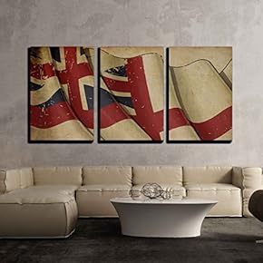 3 Piece Canvas Wall Art - Illustration - Illustration of a Rusty British Naval Flag of The Period 1606-1801 - Modern Home Art Stretched and Framed Ready to Hang - 16"x24"x3 Panels