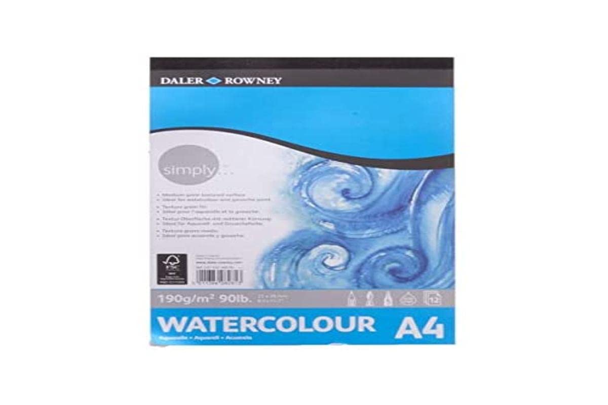 Daler-Rowney Simply Watercolour Pad A4, 190gsm 12 Sheets, Beginner Artists, Hobbyists