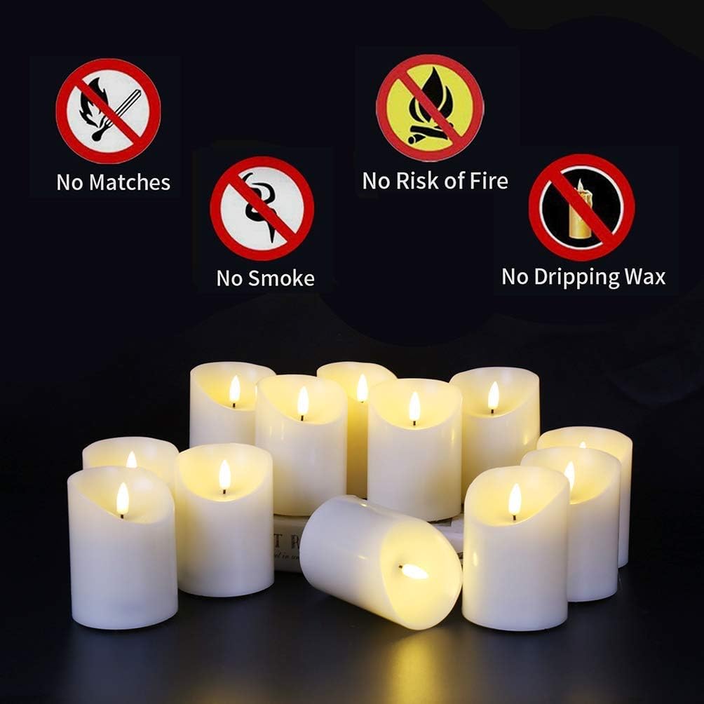 Eywamage 12 Pack Realistic Flameless Pillar Candles with Remote D 3" H 4", Flickering LED Battery Votive Candles Ivory Real Wax: Home Improvement