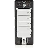 Leviton Countdown Timer Switch for bathroom fan and household lights, 5-10-15-30 min, No Neutral Required, Single Pole, 15A, 1/2 HP/9.8A Fan/Motor, DT130-1LW, White