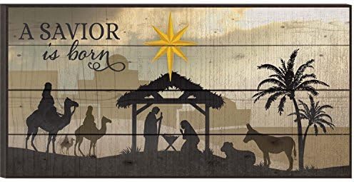 A Savior Is Born Bethlehem Nativity on Wood Plank Look 9 x 18 Wood Wall Art Sign by Leiacikl
