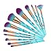 DRQ 12pcs Makeup Brush Set Colorful Diamond Shaped Handle Premium Synthetic Kabuki Foundation Blending Blush Eye Face Liquid Powder Cream Cosmetics Lip Brush Tool Professional Brushes Kit with Pouch