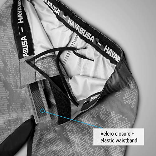 Hayabusa Mens Hexagon Board Style Workout and MMA Training Shorts - Grey, Medium