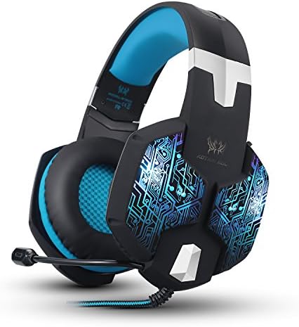 Kzon 3.5mm Stereo Over-ear Gaming Headphone with Noise Isolation, Volume Control, Mic and 7 Colors Breathing LED Light - BLUE