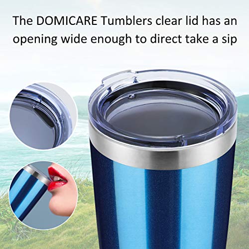 DOMICARE 20oz Stainless Steel Tumbler with Lid, Double Wall Vacuum Insulated Travel Mug, Durable Powder Coated Insulated Coffee Cup, 1 Pack, Blue glitter